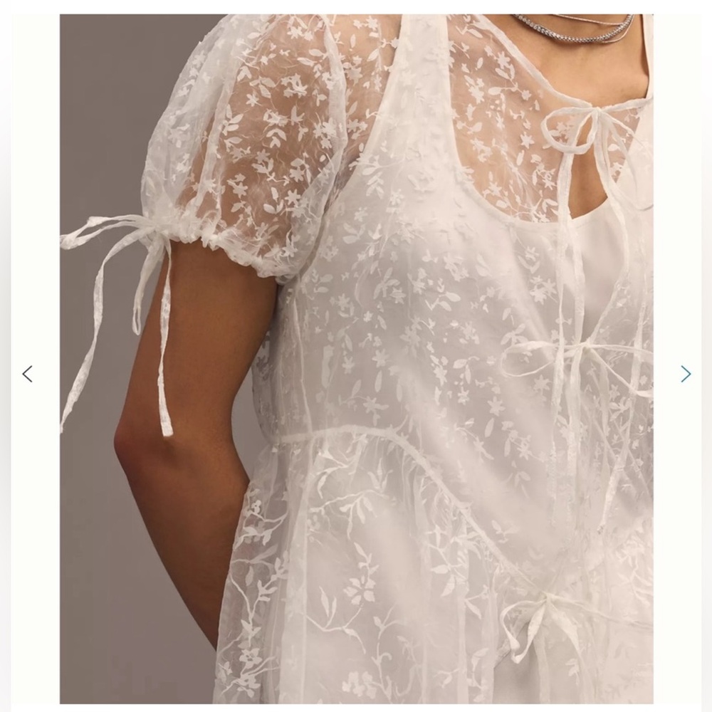 Anthropologie Organza Duster Sheer Short Sleeve Maxi Dress White OS NWT - Picture 2 of 5